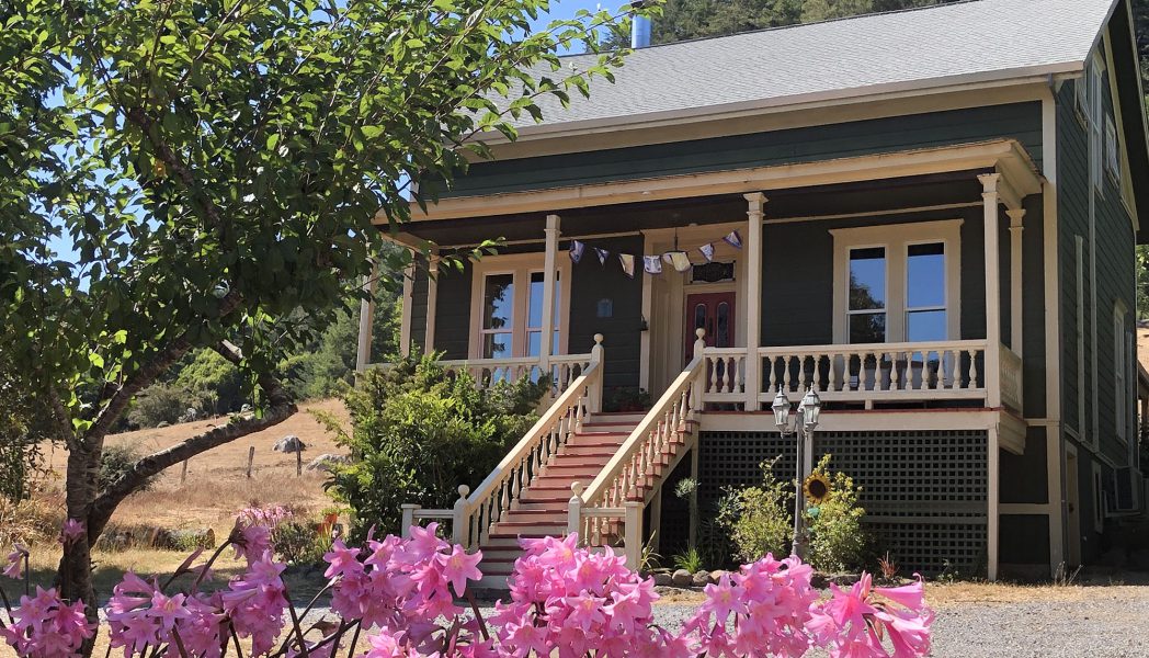 Front porch of Duncan House, circa 1880, Duncans Mills, California
